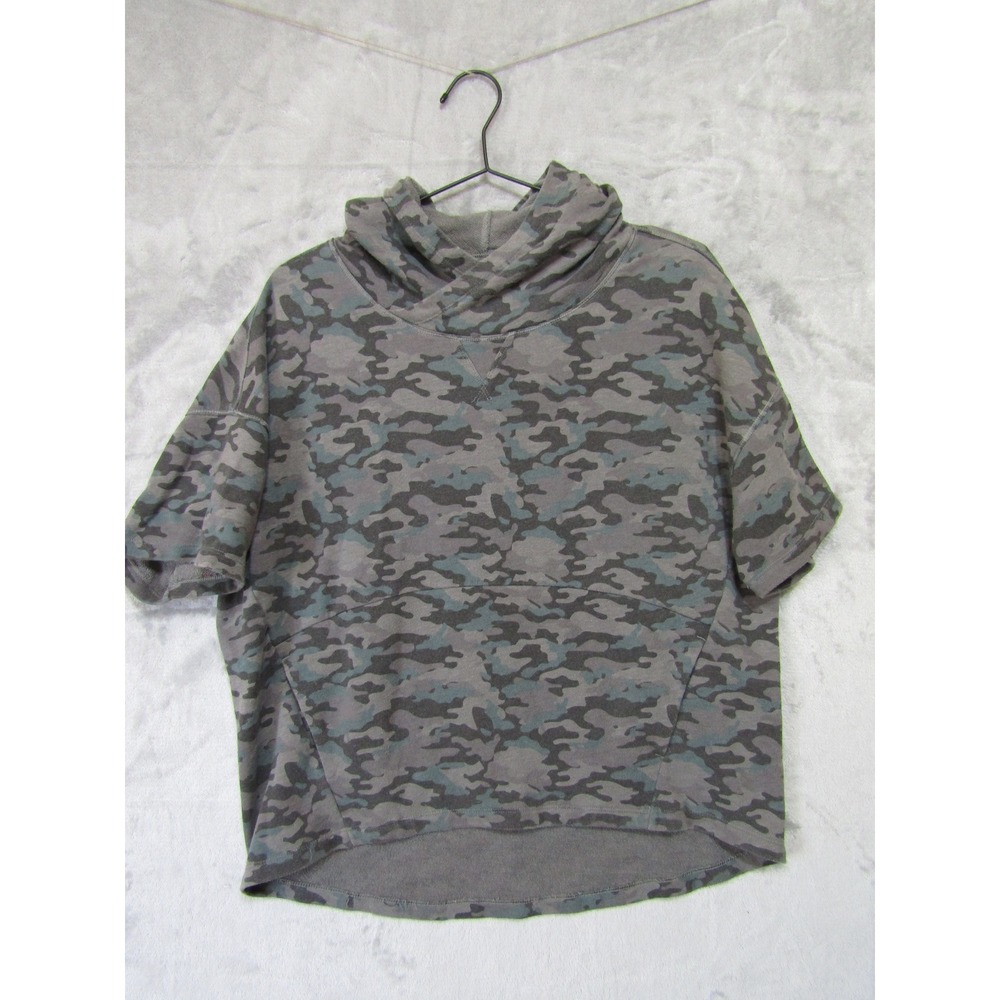 Fabletics Hoodie Sweatshirt Womens L Gray Camo Short Sleeve High-Low Streetwear